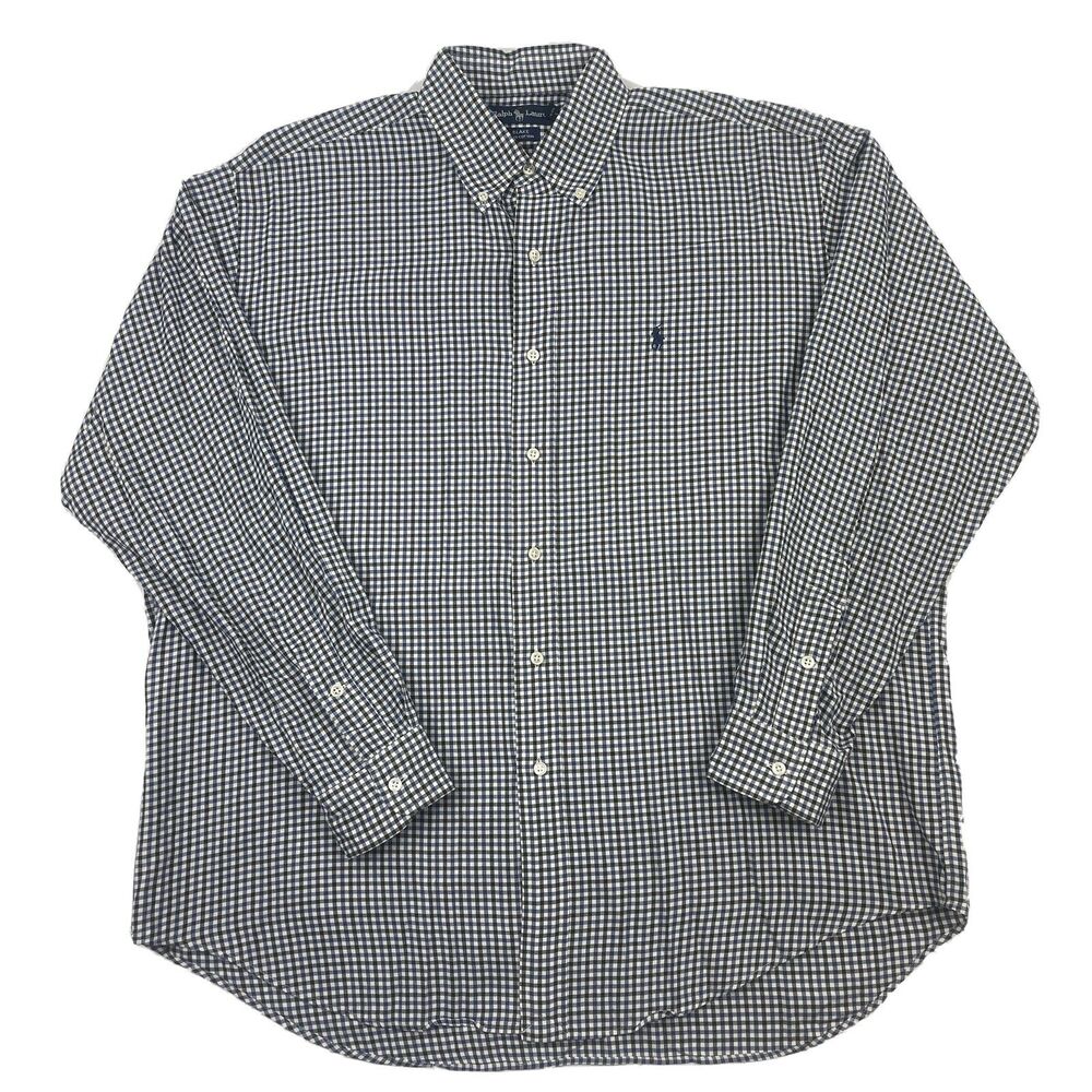Ralph Lauren Blake Mens Cotton Blue Check Long Sleeve Button Down Shirt Large